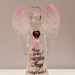 Guardian Angel Bell Glass Figurine Crystal Heart Faith Decor Gift
